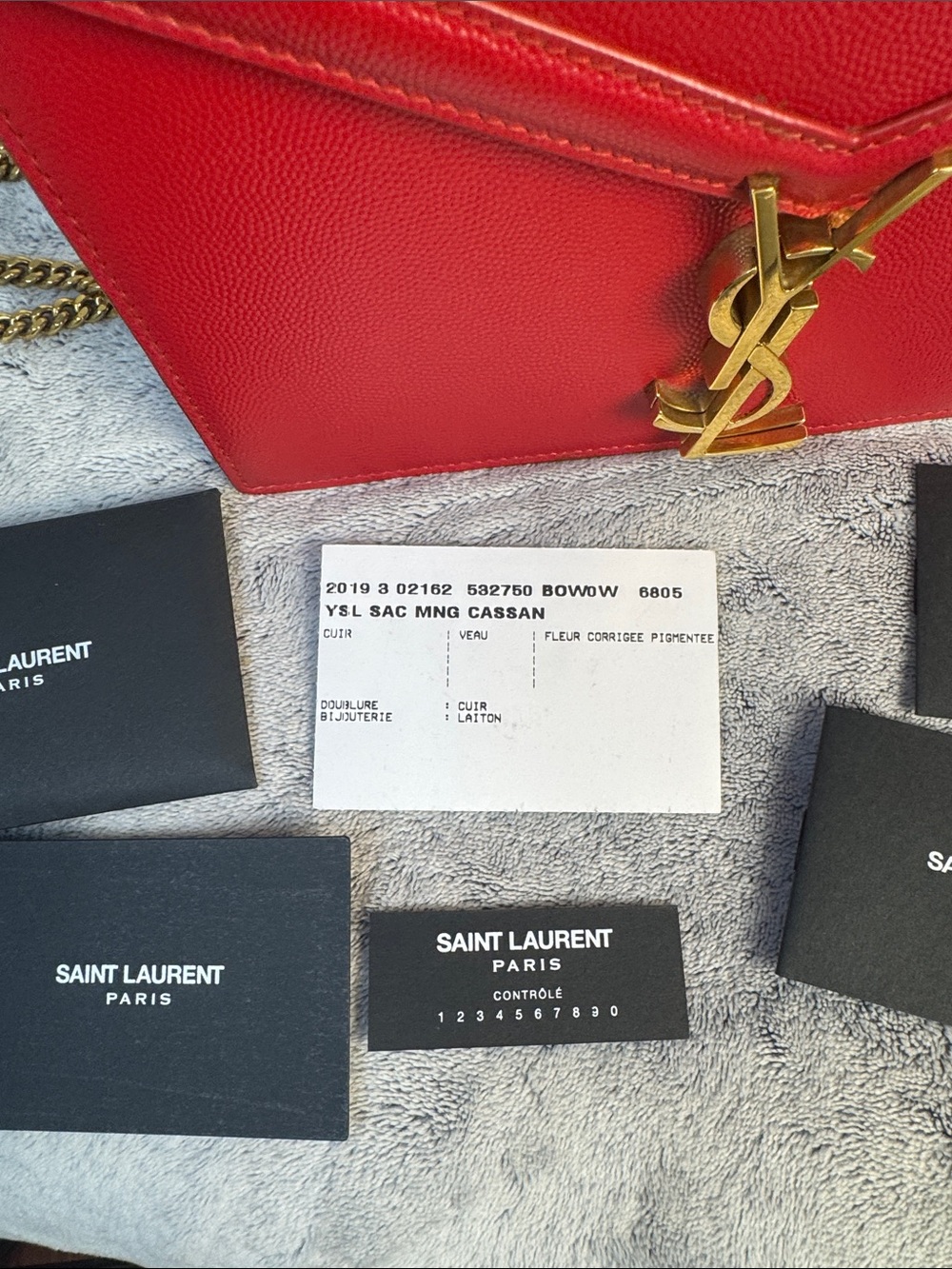 YSL Saint Laurent Cassandre Red Leather Chain Shoulder Bag - Picture 2 of 16